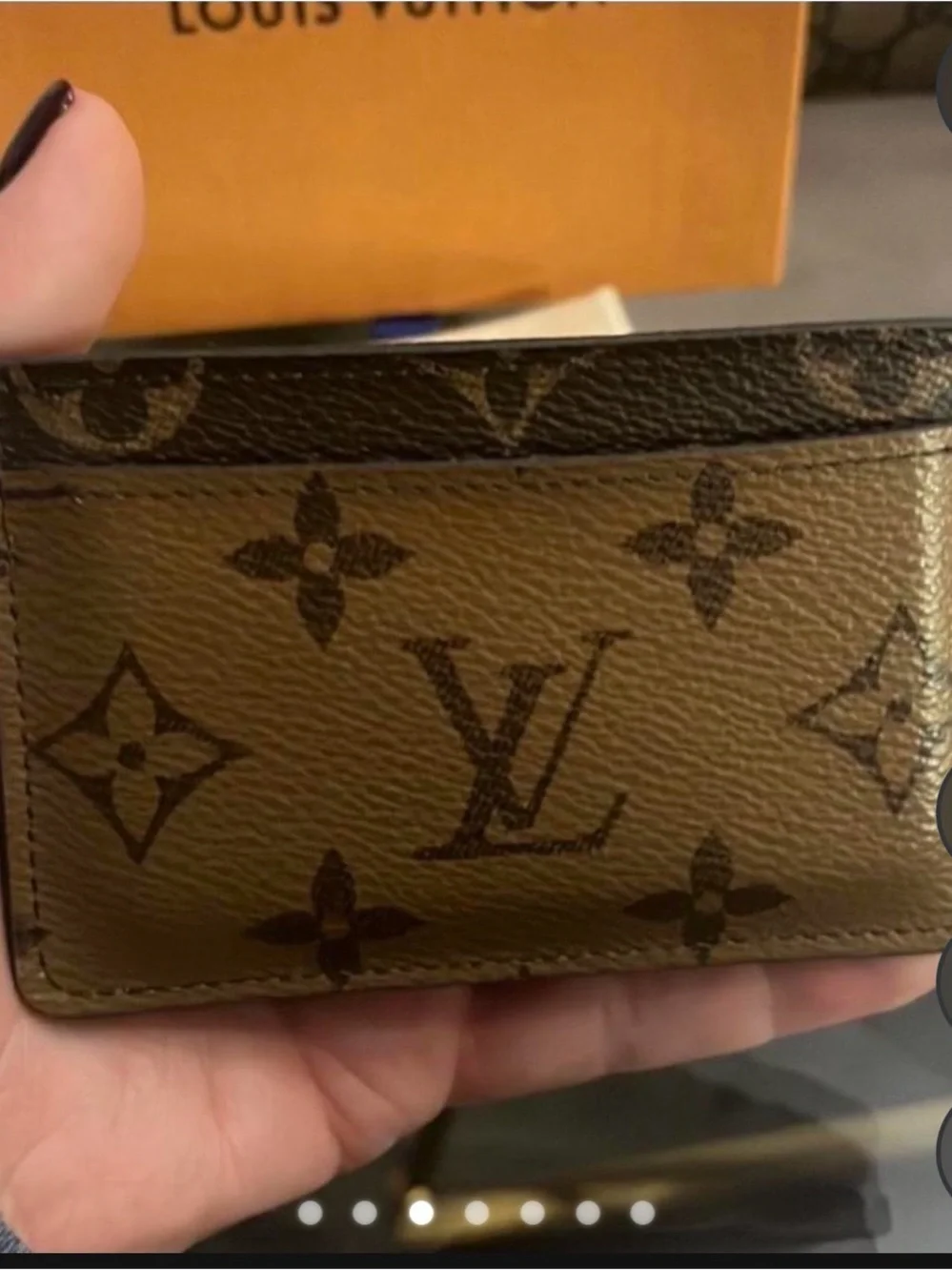 Louis Vuitton Brown Monogram Patent Card Holder with Orange Box